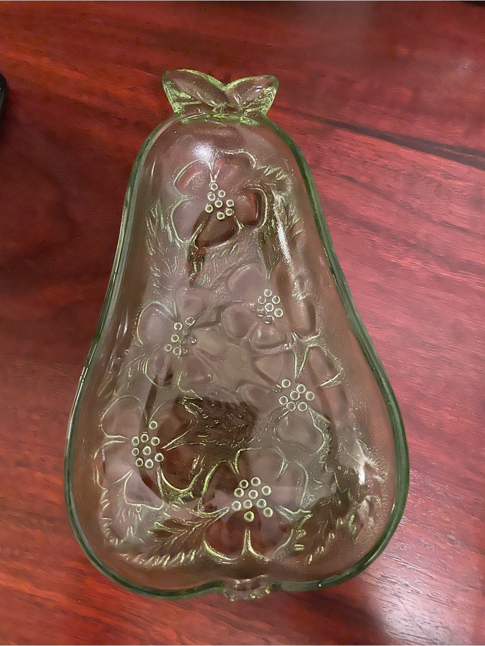 Green Glass Pear-Shaped Floral Dish